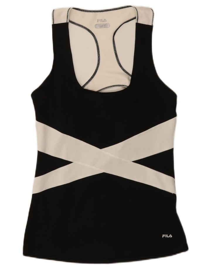 Fila Damen-Trägershirt UK 14 Large Schwarzer Colourblock-Polyester