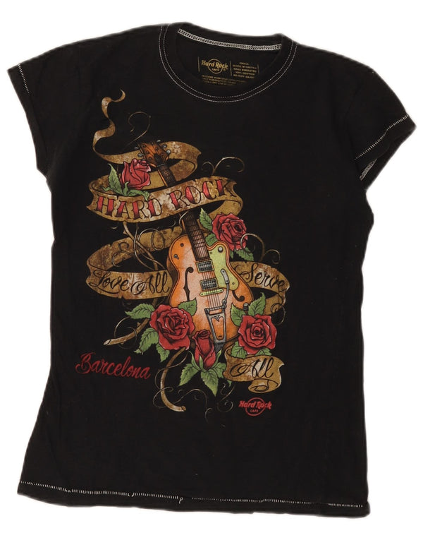 HARD ROCK CAFE Damen Barcelona Graphic T-Shirt Top UK 10 Small Schwarz