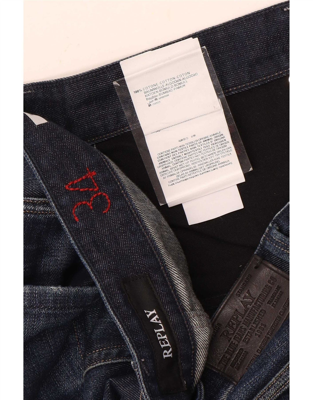 Replay Herren Distressed Straight Jeans W34 L31 Blaue Baumwolle