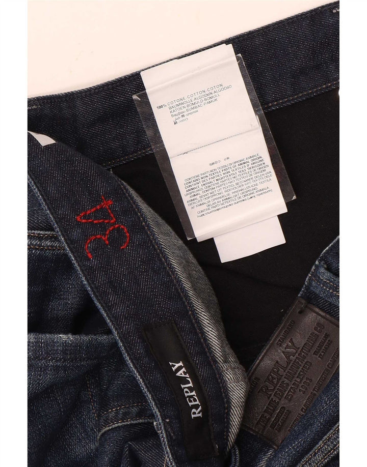 Replay Herren Distressed Straight Jeans W34 L31 Blaue Baumwolle