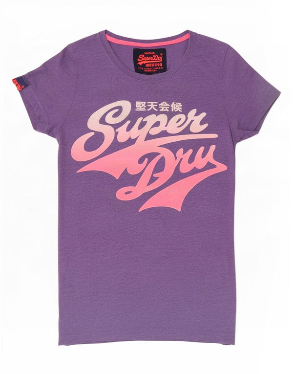 Superdry Damen Grafik-T-Shirt-Oberteil UK 6 XS Lila Polyester