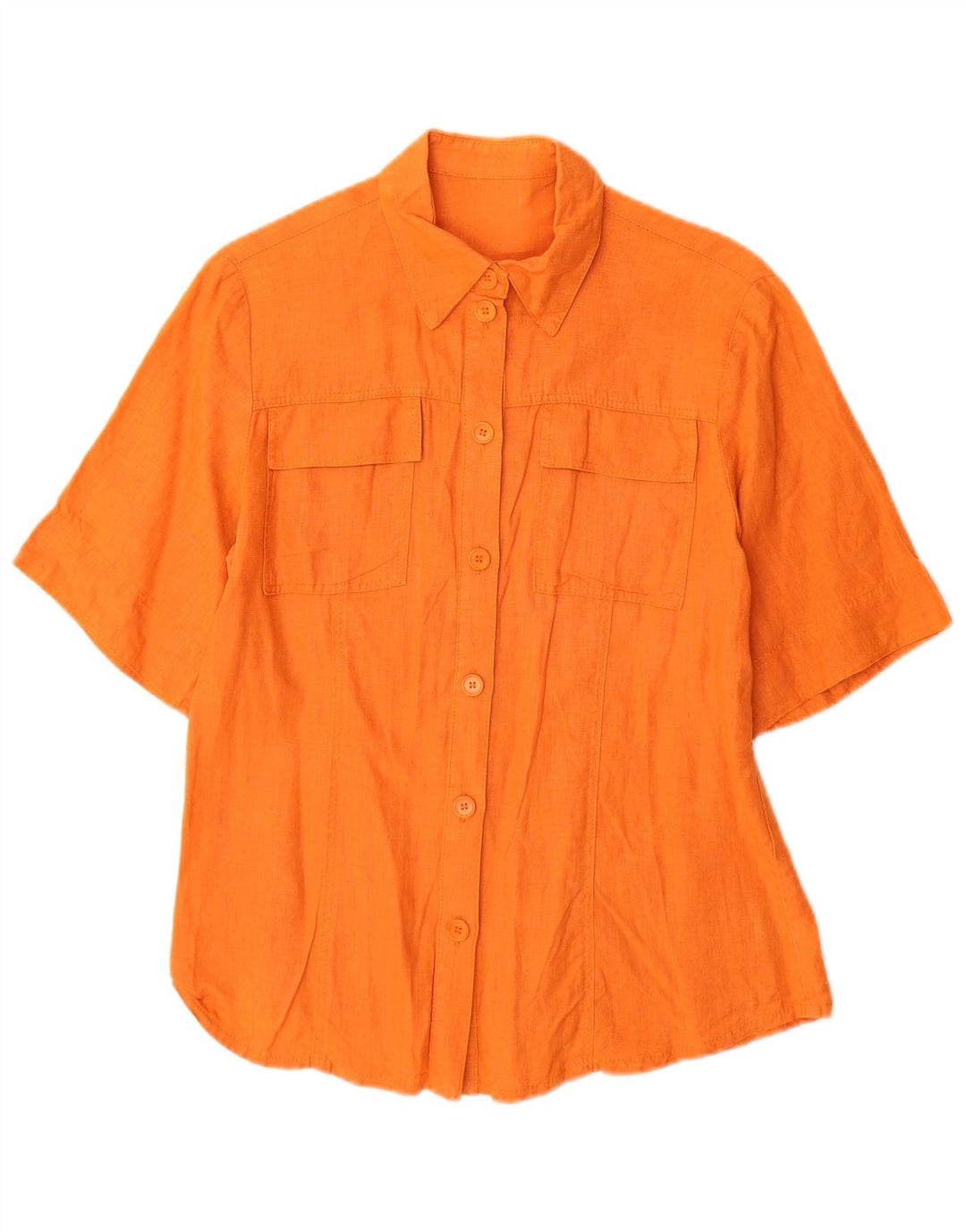 VINTAGE Damen Kurzarmhemd UK 12 Mittelorange Leinen