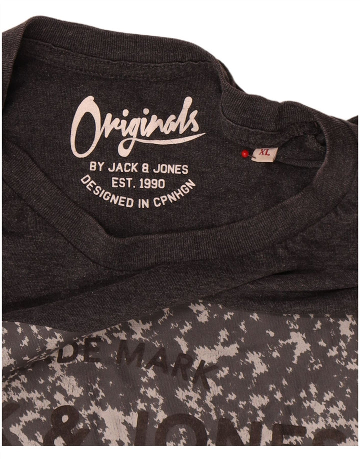 Jack & Jones Herren Grafik-T-Shirt-Oberteil XL aus grauer Baumwolle
