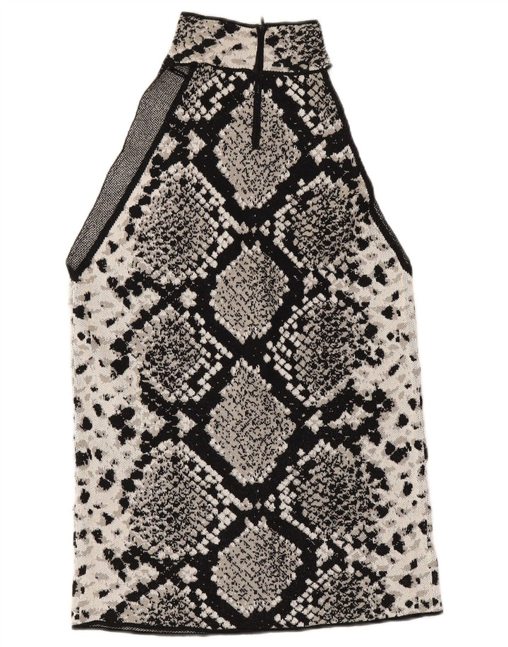 Zara Damen Neckholder-Top, Größe S, Schwarz, Animal-Print, Viskose
