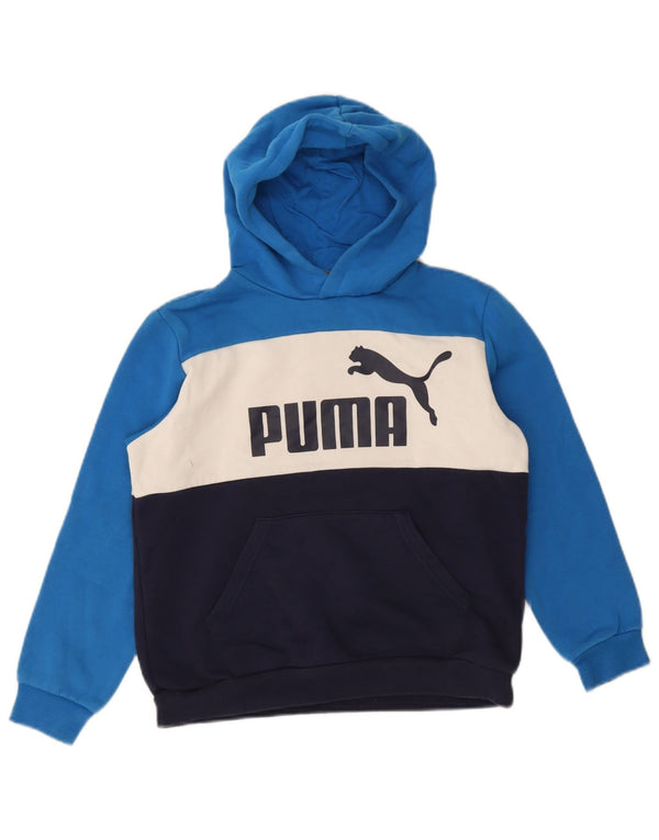 Puma Jungen-Pullover mit grafischem Kapuzenpullover, 11–12 Jahre, blaue Farbblock-Baumwolle