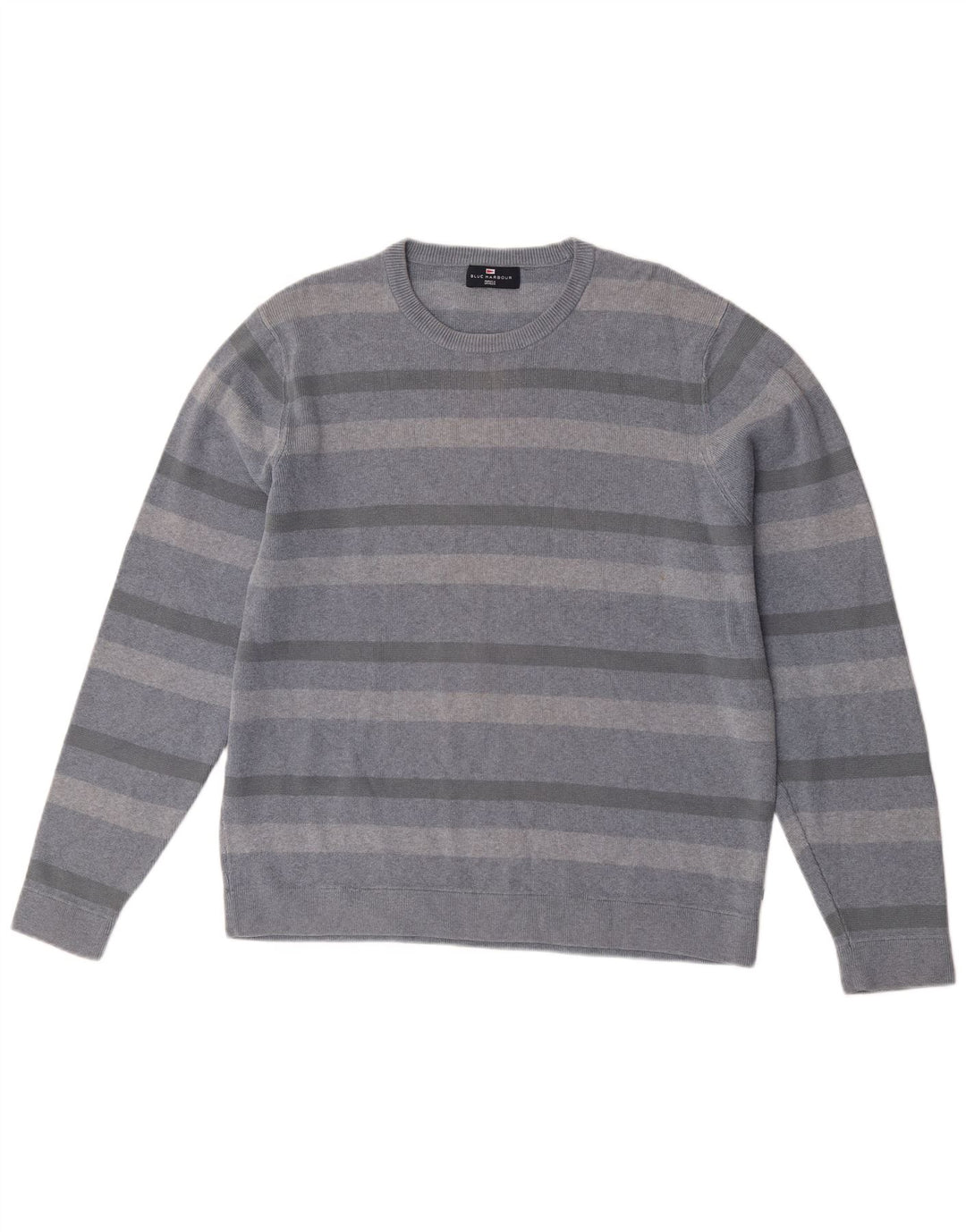 Marks & Spencer Herren-Pullover mit Rundhalsausschnitt, groß, blau gestreift, Baumwolle