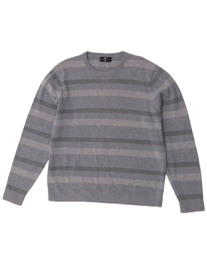 Marks & Spencer Herren-Pullover mit Rundhalsausschnitt, groß, blau gestreift, Baumwolle