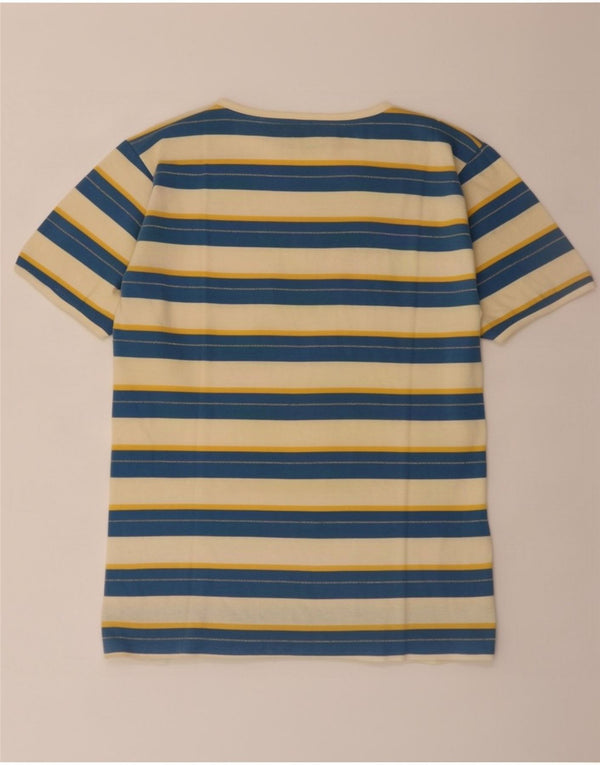 Benetton Damen T-Shirt Top UK 14 Mittelblau gestreift aus Baumwolle