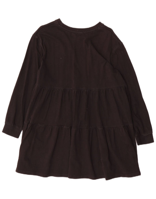 Zara Damen Langarm-Stufenkleid UK 14 Medium Schwarz