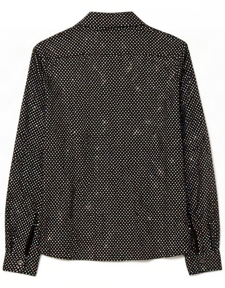 Vintage Damen-Hemdbluse in Übergröße, UK 10, klein, schwarz geflecktes Polyester