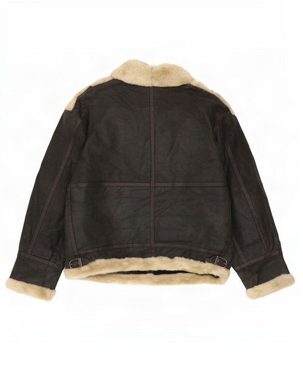 Quebec Herren Shearling Jacke UK 42 XL Schwarzes Leder