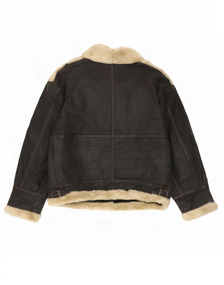 Quebec Herren Shearling Jacke UK 42 XL Schwarzes Leder