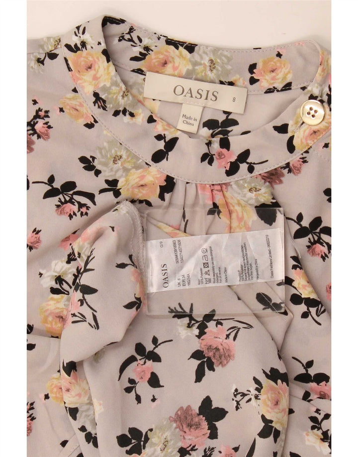 Oasis Damen-Blusenoberteil, Gr. 8, Größe S, grau, geblümt, Polyester