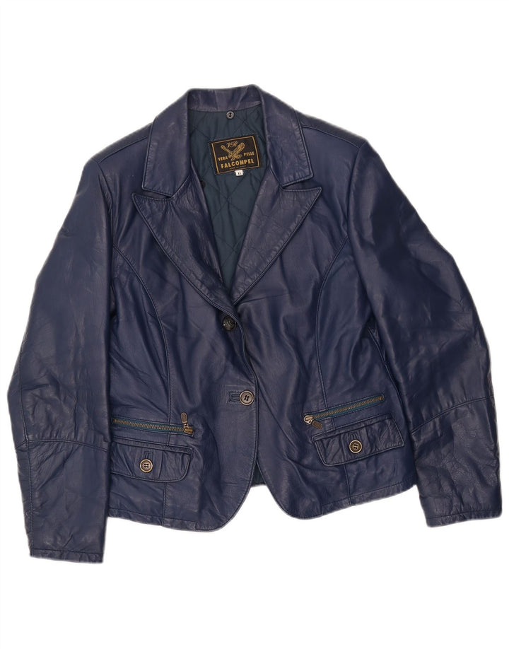 Falconpel Damen 2-Knopf-Lederblazerjacke UK 18 XL Marineblaues Leder