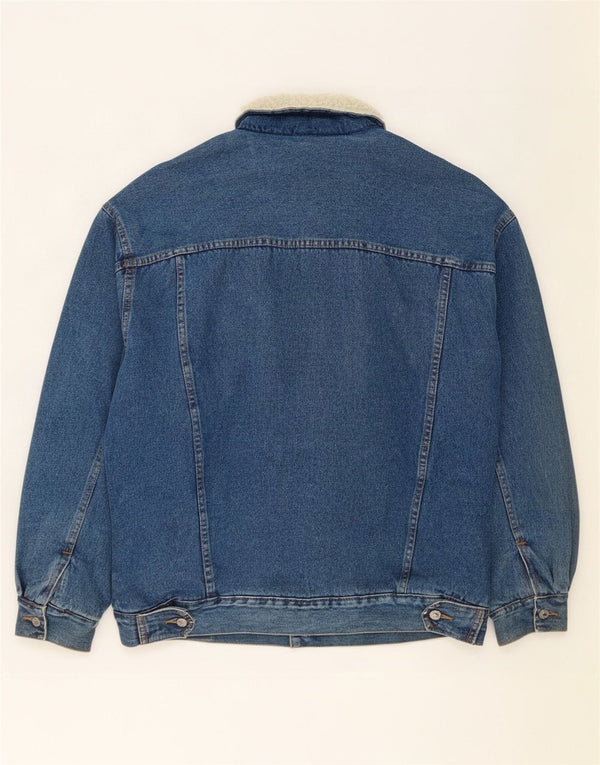 Vintage Herren Loose Fit Sherpa Jeansjacke UK 38 Mittelblaue Baumwolle