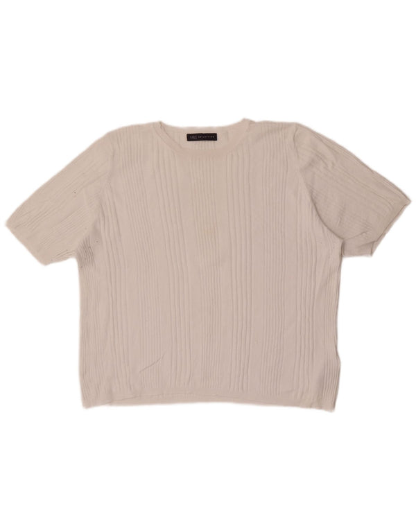 Marks & Spencer Damen T-Shirt Top UK 22 3XL Weiß gestreifte Viskose