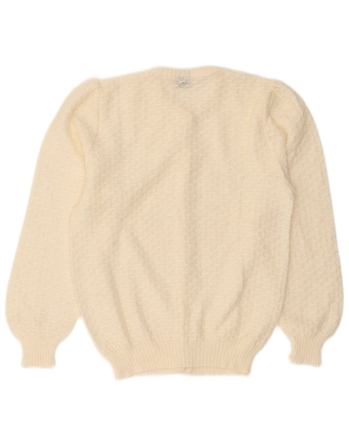 Vintage Damen Cardigan Pullover UK 10 Small Off White