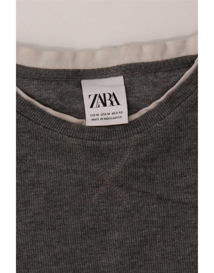 Zara Damen Top Langarm UK 12 Mittelgrau