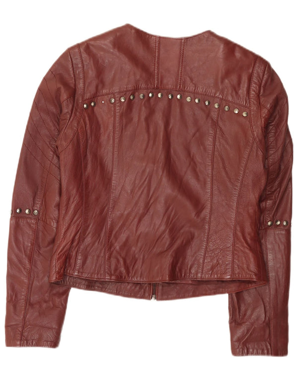 Amy Vermont Damen-Bikerjacke aus Leder, EU 38, mittleres Burgunderrot gefleckt