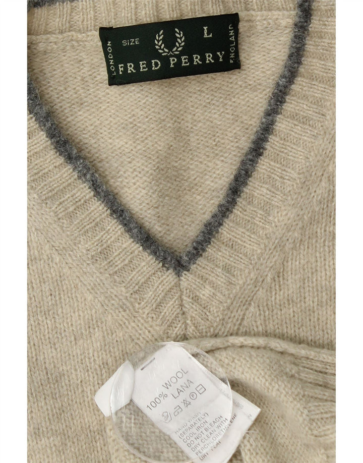 FRED PERRY Herren-Pullover mit V-Ausschnitt, große grüne Wolle