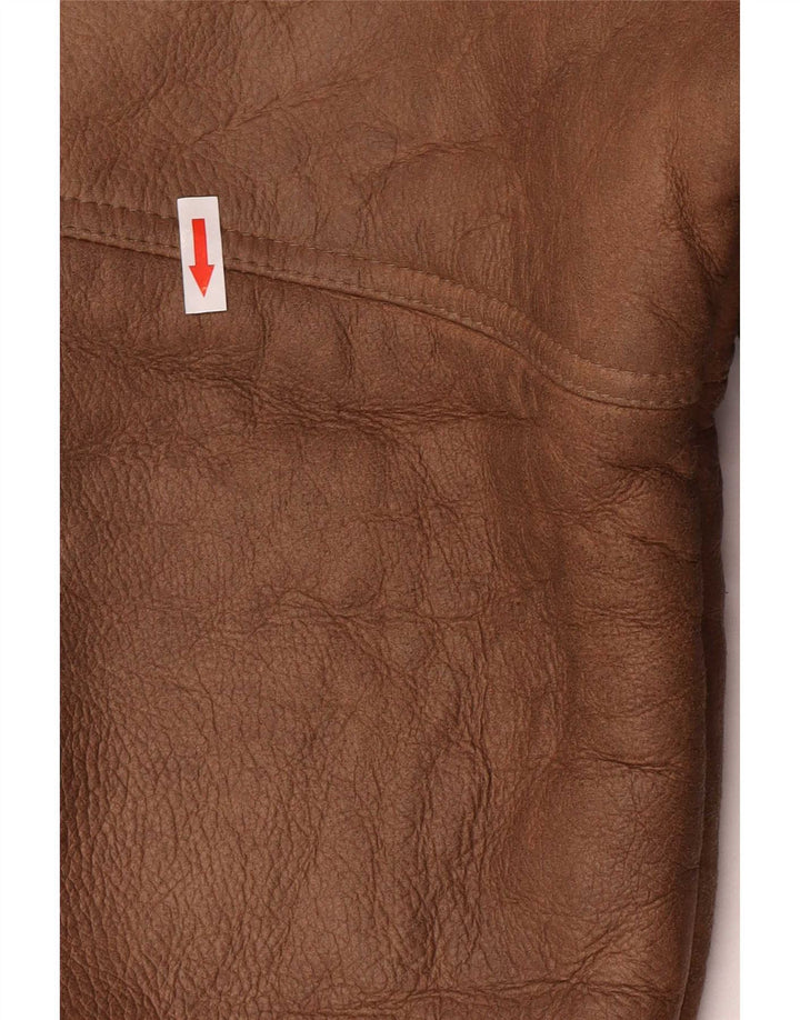 Coveri Herren-Mantel aus Lammfell mit Kapuze, EU 54, 2XL, braunes Leder
