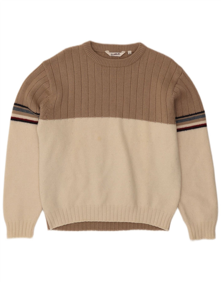 Paul Smith Herren-Pullover mit Rundhalsausschnitt, groß, beige, Colourblock-Wolle