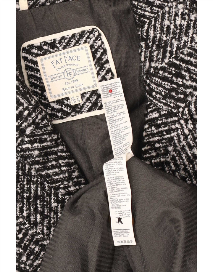 Fat Face Damen-Mantel mit lockerer Passform, UK 14, Large, Schwarz, Herringbone-Klassiker
