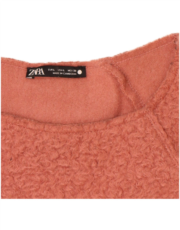 Zara Damen-Pullover, übergroß, U-Boot-Ausschnitt, Gr. 16, Größe L, Rosa, Polyester