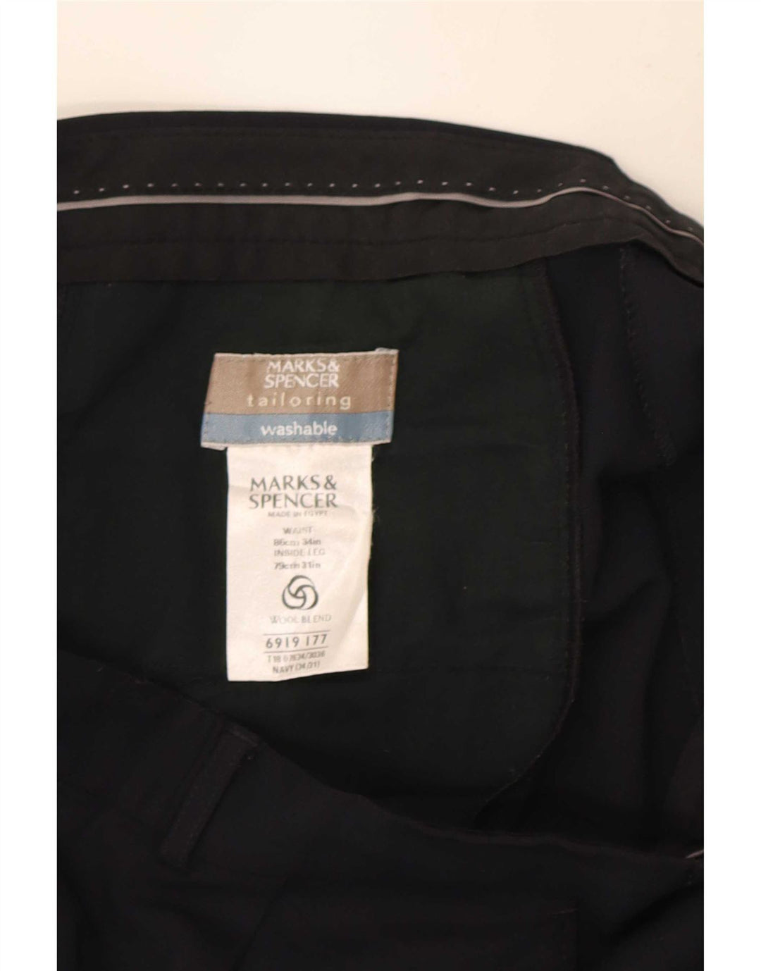 Marks & Spencer Herren-Anzughose mit Pegged-Anzug, W34, L31, marineblaues Polyester