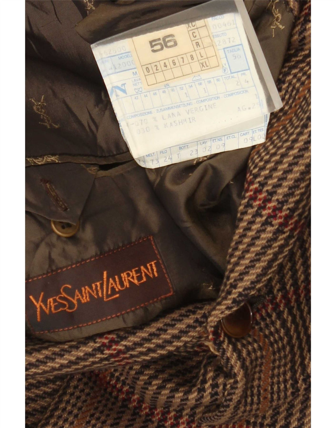 Yves Saint Laurent Herren 2-Knopf-Blazerjacke IT 56 3XL Braun karierte Wolle