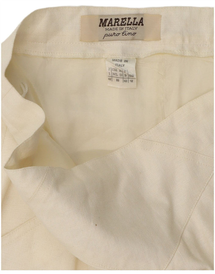 MARELLA Damen A-Linienrock UK 12 Medium W30 Off White Linen