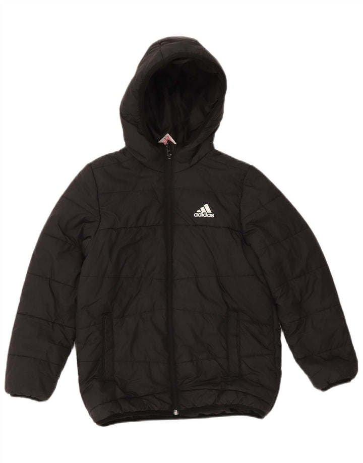Adidas Jungen wattierte Jacke mit Kapuze, 9–10 Jahre, schwarzes Polyester