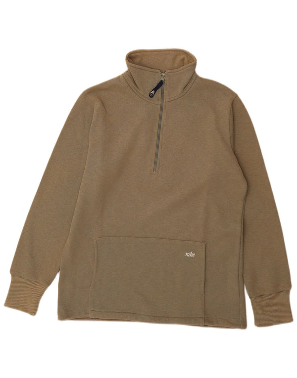 Nike Damen-Sweatshirt mit Reißverschluss am Hals, US 12/14, große Khaki-Baumwolle