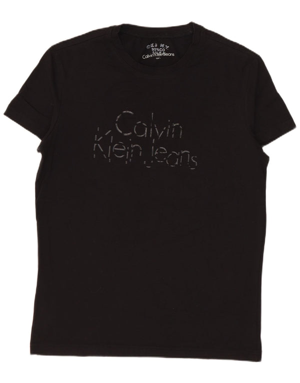 Calvin Klein Jeans Damen Grafik T-Shirt Top UK 16 Large Schwarz Baumwolle
