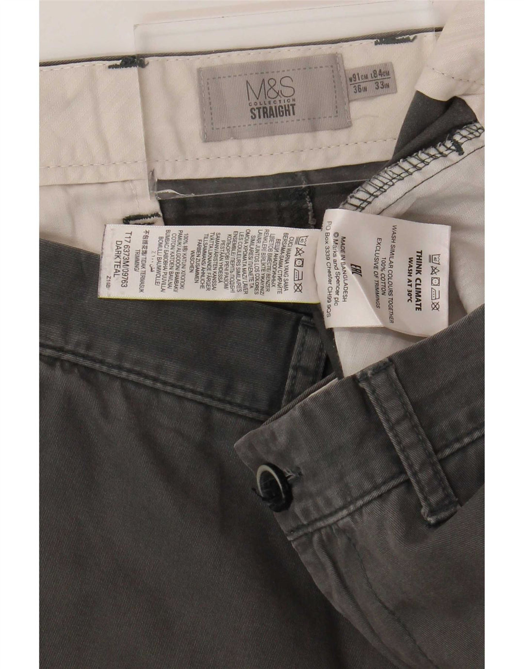 Marks & Spencer Herren gerade Chinohose W36 L30 graue Baumwolle