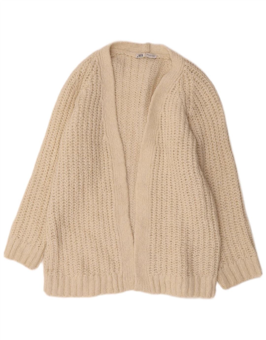 Zara Damen-Strickjacke, übergroß, offen, Gr. 14, Mittelbeige, Acryl