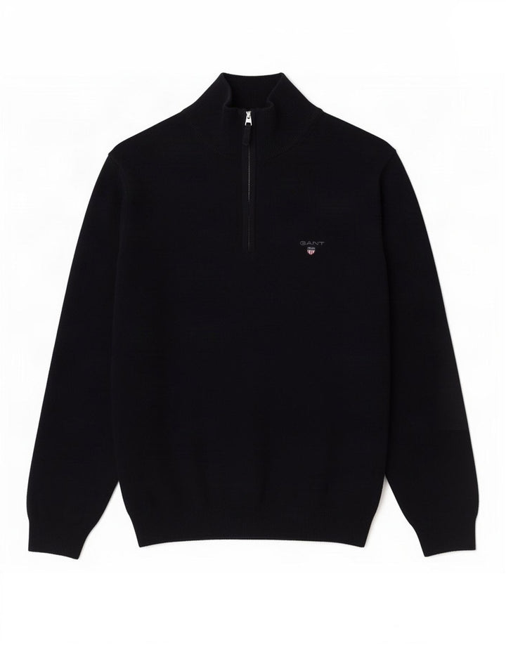 Gant Herren-Pullover mit Reißverschluss am Hals, mittlere marineblaue Wolle