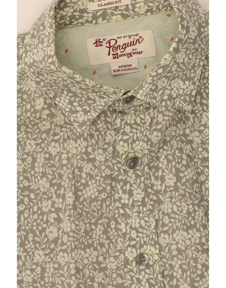 PENGUIN Mens Classic Fit Short Sleeve Shirt Medium Grey Floral Vintage Penguin and Second-Hand Penguin from Messina Hembry 