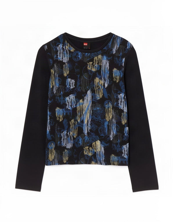 Diesel Mädchen-Top mit Grafik, langärmlig, 13–14 Jahre, XL, schwarze Baumwolle