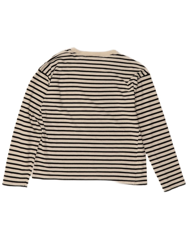 Zara Damen Top Langarm UK 10 Small Weiß gestreift Baumwolle