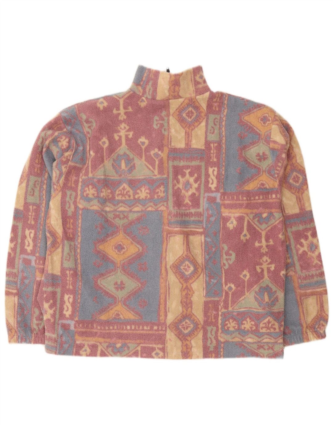 Vintage Damen Fleecejacke UK 16 Großes mehrfarbiges geometrisches Polyester