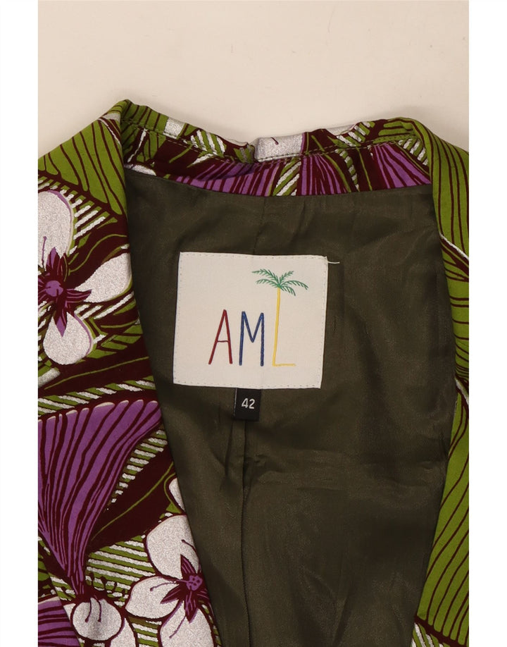 Vintage Damen 1 Knopf Blazer Jacke IT 42 Mittelgrün geblümte Baumwolle