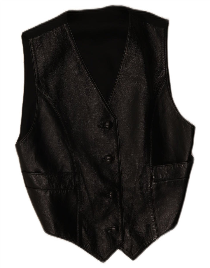 Vintage Damen Lederweste UK 12 Mittelschwarzes Leder