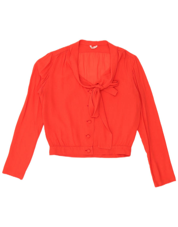 VINTAGE Damen-Hemdbluse mit Vorderkrawatte, durchsichtig, UK 16, Größe L, Rot