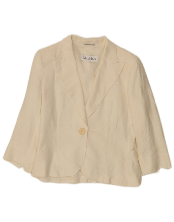 Max Mara Damen-Blazerjacke mit 3 Knöpfen und 1 Knopf, Gr. 10, Größe S, gebrochenes weißes Leinen