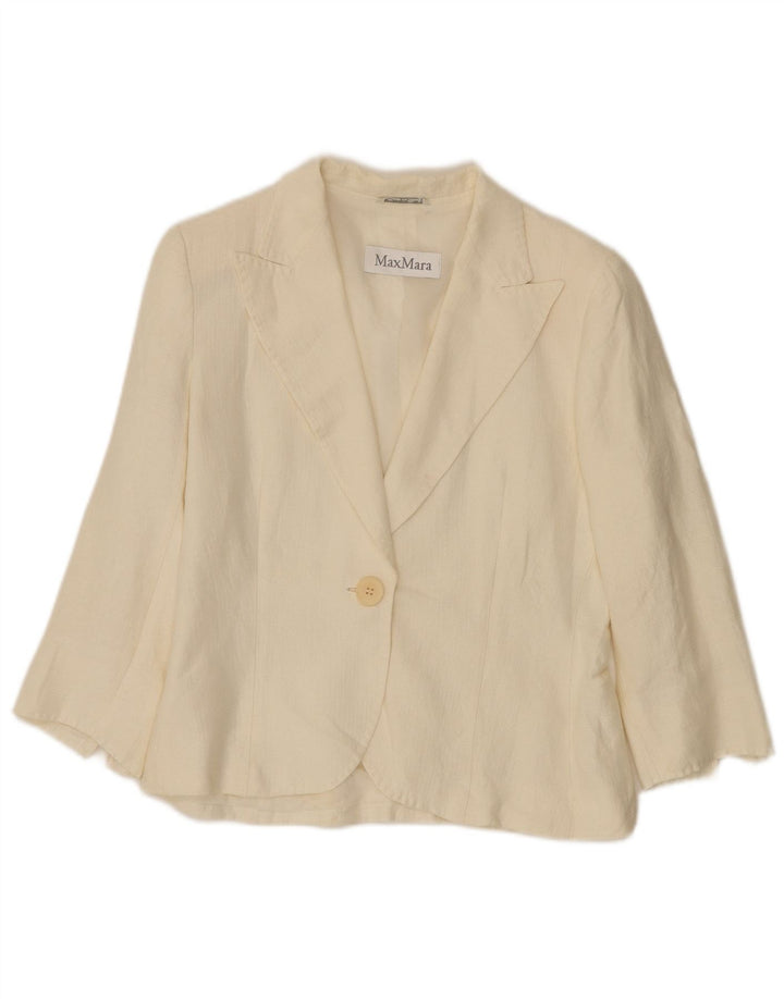 Max Mara Damen-Blazerjacke mit 3 Knöpfen und 1 Knopf, Gr. 10, Größe S, gebrochenes weißes Leinen
