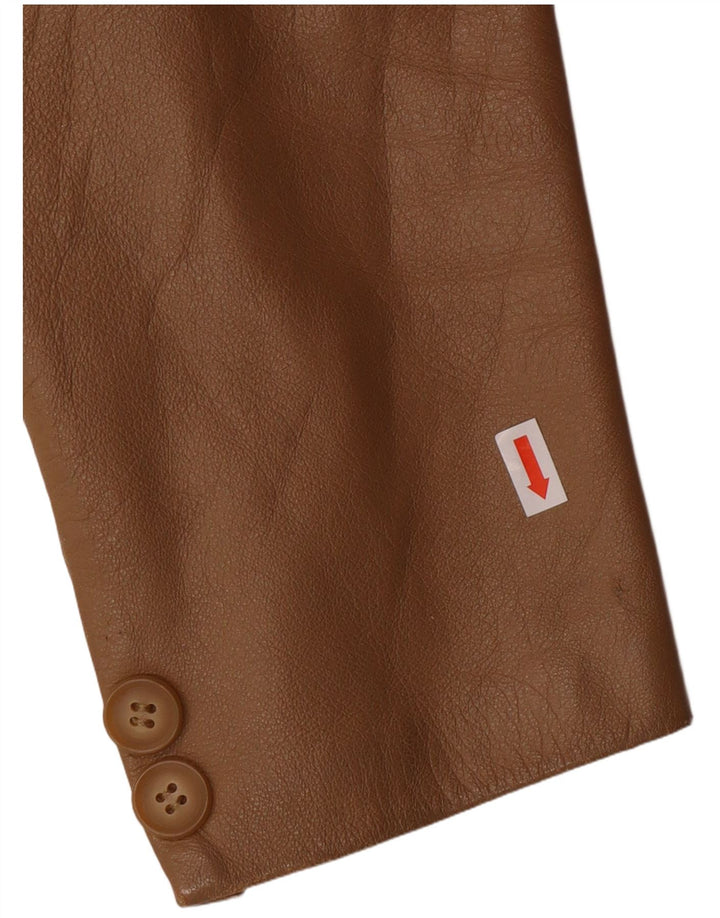 Vintage Damen 2-Knopf-Blazerjacke IT 44 Medium Beige Leder Classic