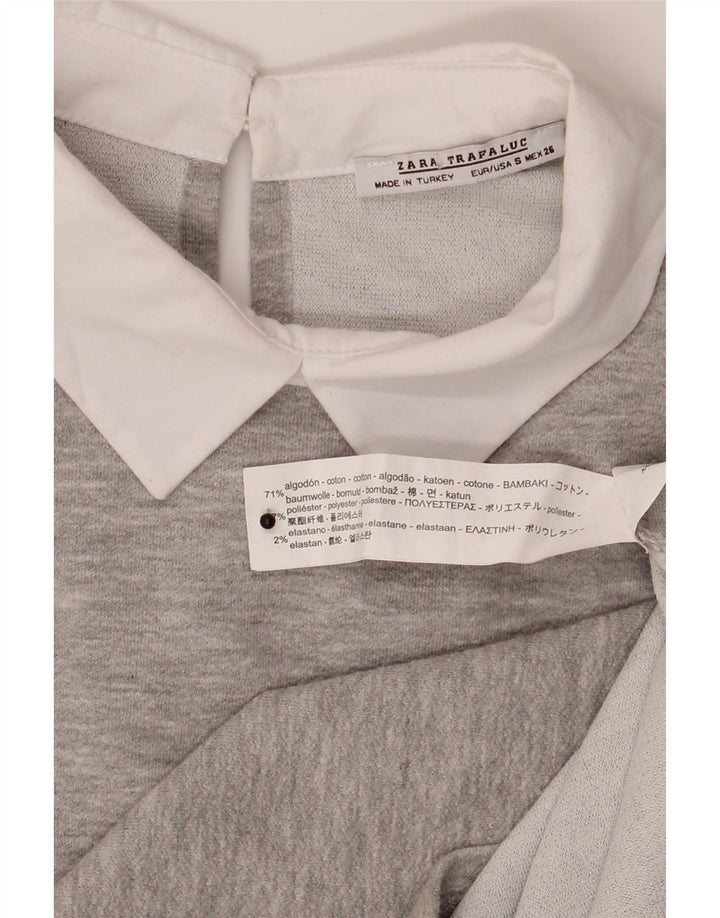 ZARA Womens 3/4 Sleeve Basic Dress UK 10 Small Grey Cotton Vintage Zara and Second-Hand Zara from Messina Hembry 