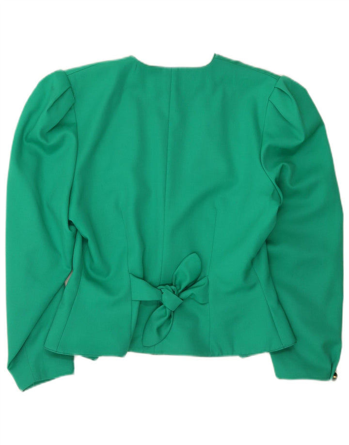 Vintage Damen 3/4 Ärmel Blazer Jacke UK 14 Mittelgrüne Wolle