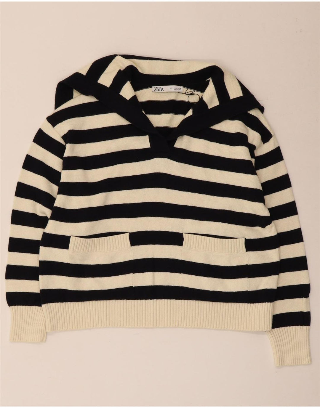 Zara Damen-Pullover mit Rollkragen, übergroß, Gr. 10, Größe S, Schwarz, gestreift